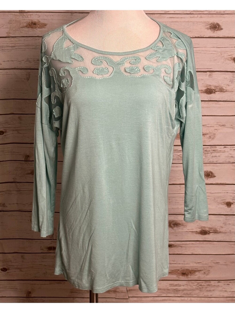 BKE green mesh applique long sleeve tunic top Medium Y2K fairycore whimsical
